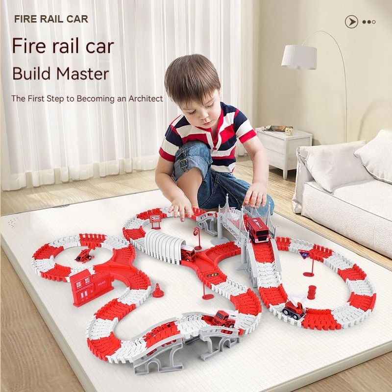 Toy Train Track Set - Fire Engine Track Assembling Car Engineering